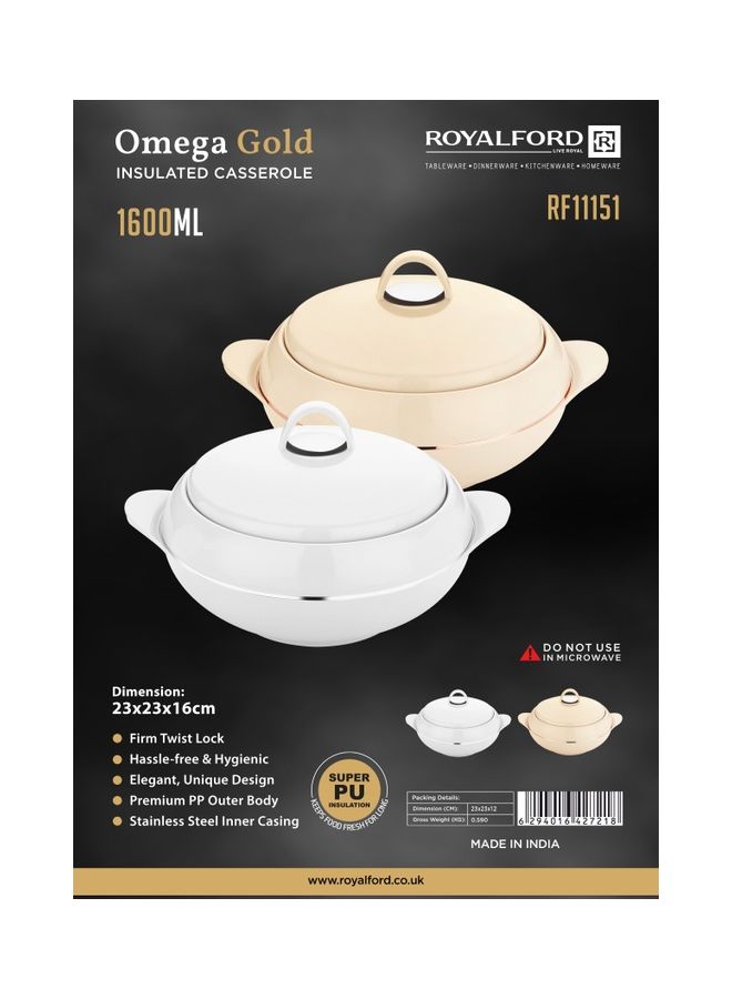 Omega Gold Insulated Casserole 1600ML White 1600ml