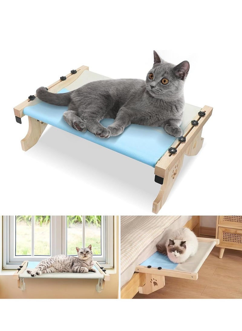 Cat Bed, Cat Window Perch, no Drill Wood Cat Window Hammock for Indoor Cats, Easy to Adjust & Assemble Large Cat Bed Seat, for Windowsill, Bedside, Cabinet, Drawer and Floor