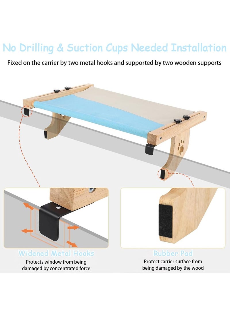 Cat Bed, Cat Window Perch, no Drill Wood Cat Window Hammock for Indoor Cats, Easy to Adjust & Assemble Large Cat Bed Seat, for Windowsill, Bedside, Cabinet, Drawer and Floor