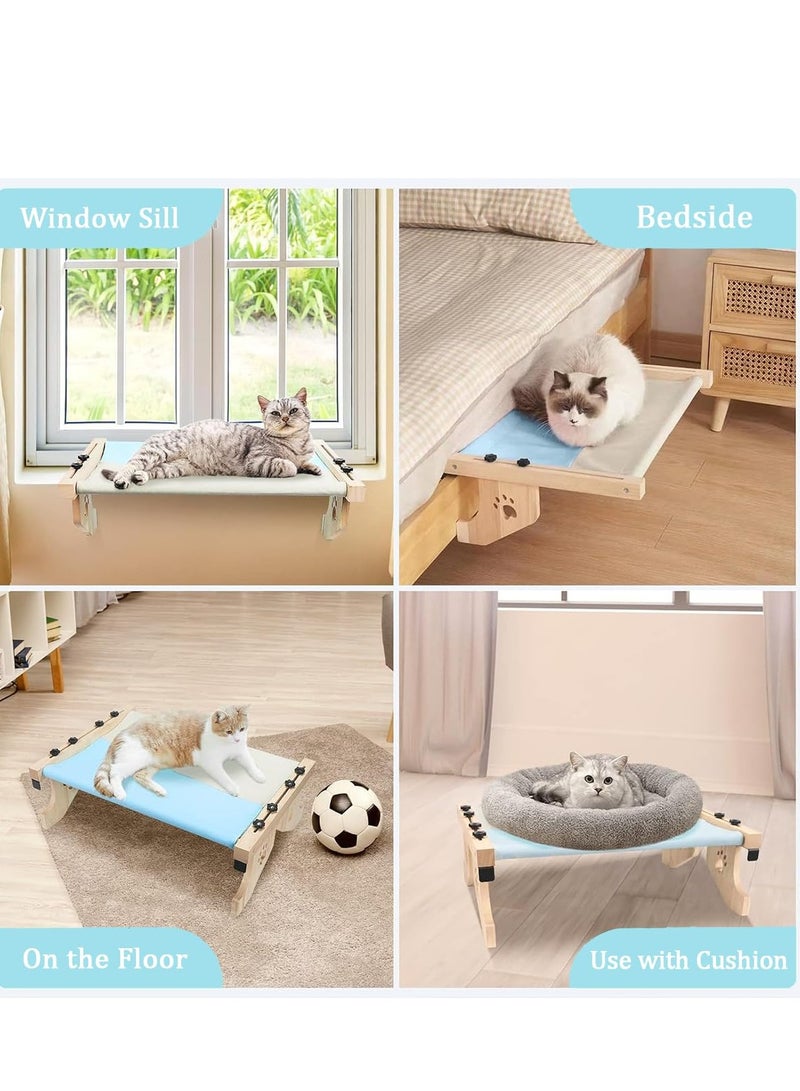 Cat Bed, Cat Window Perch, no Drill Wood Cat Window Hammock for Indoor Cats, Easy to Adjust & Assemble Large Cat Bed Seat, for Windowsill, Bedside, Cabinet, Drawer and Floor