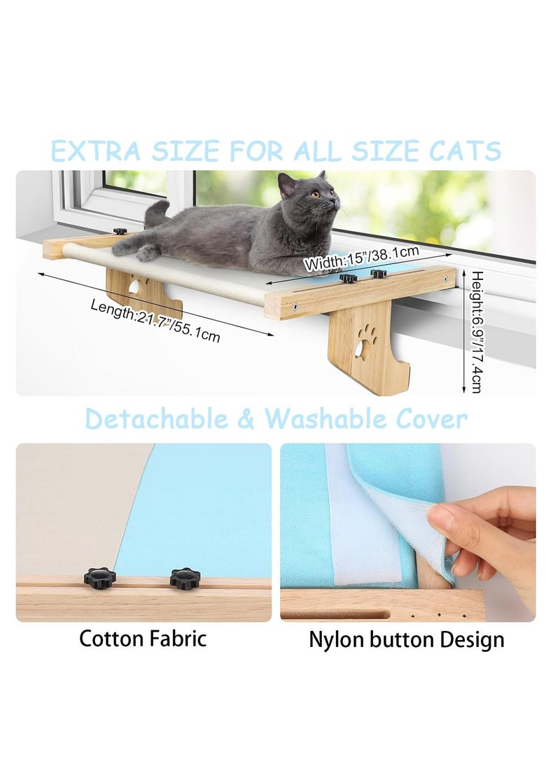 Cat Bed, Cat Window Perch, no Drill Wood Cat Window Hammock for Indoor Cats, Easy to Adjust & Assemble Large Cat Bed Seat, for Windowsill, Bedside, Cabinet, Drawer and Floor