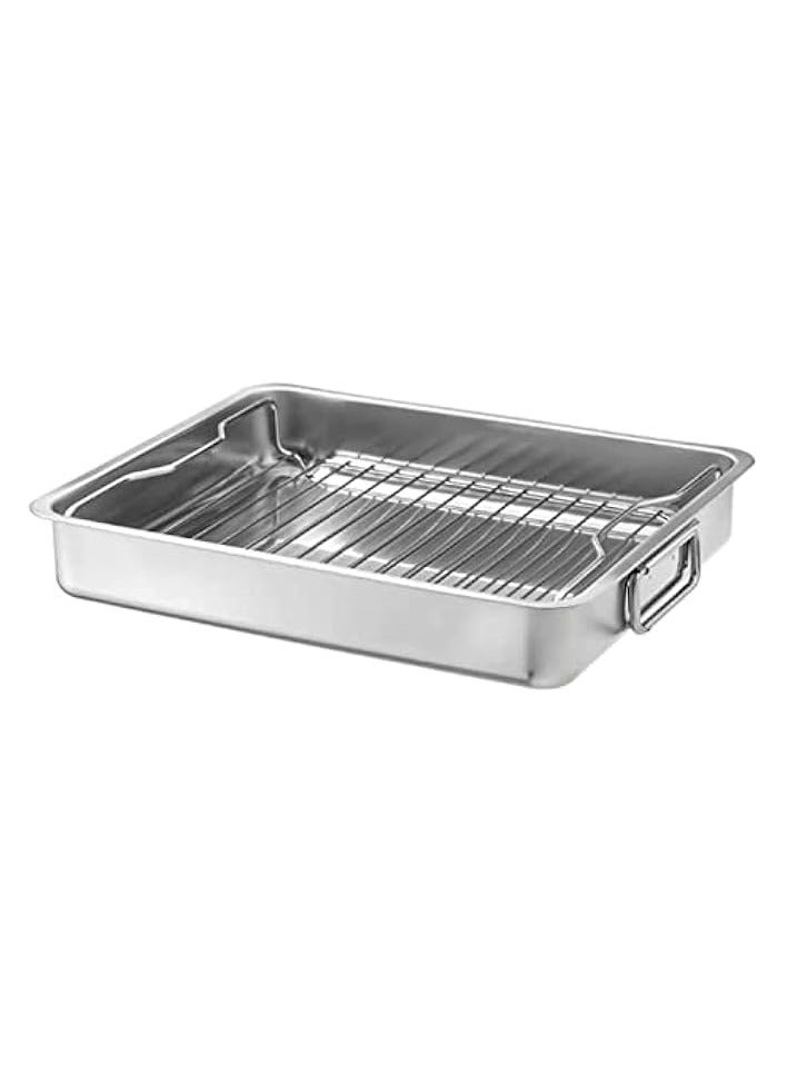 roasting pan with grill rack, stainless steel, gray 16x13