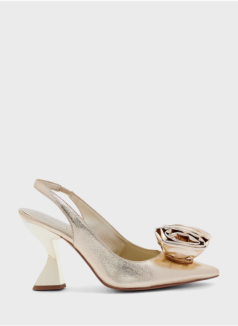 Close Toe Flower Detail Mid Heel Pumps