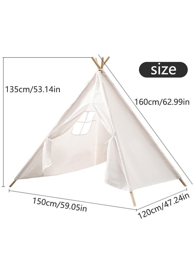 Kids Teepee Tent with Wooden Poles Kids Play Tent for Girls & Boys Natural Cotton Canvas Tent Playhouse Children Tent for Indoor Reading and Playtime - Not Include Mat (White)