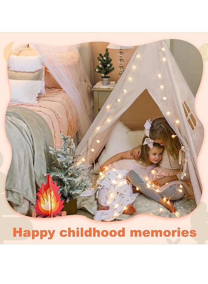 Kids Teepee Tent with Wooden Poles Kids Play Tent for Girls & Boys Natural Cotton Canvas Tent Playhouse Children Tent for Indoor Reading and Playtime - Not Include Mat (White)