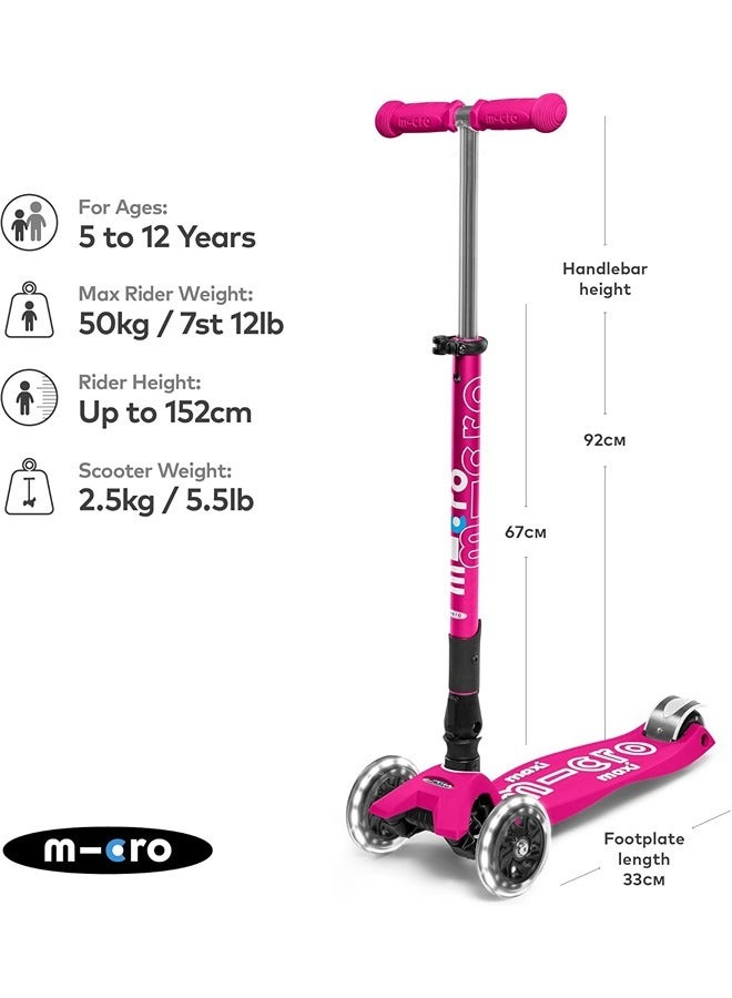 Micro Maxi Micro Deluxe Foldable Shocking Pink Led | Scooter for Kids | Kids Scooter | Scooters