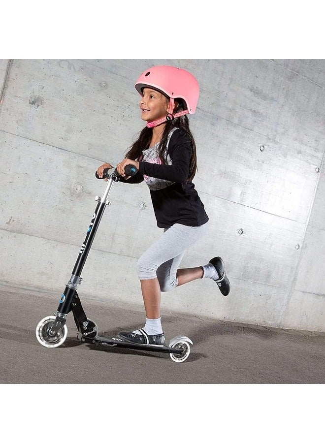 Micro Scooters | Micro Sprite LED Children's Scooter SA0225| Handlebar Adjustable | Front Suspension | Foldable | Boys & Girls | 8yrs+ | Black