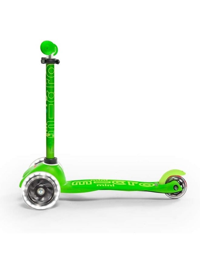 Micro Scooters - Mini Deluxe Green with LED Wheels MMD051 |Adjustable Handlebar |3 Wheels |Max Load 50KG | Scooter for Kids | Kids Scooter | Scooter with LED Wheels | Scooter for Kids 2-5 Years