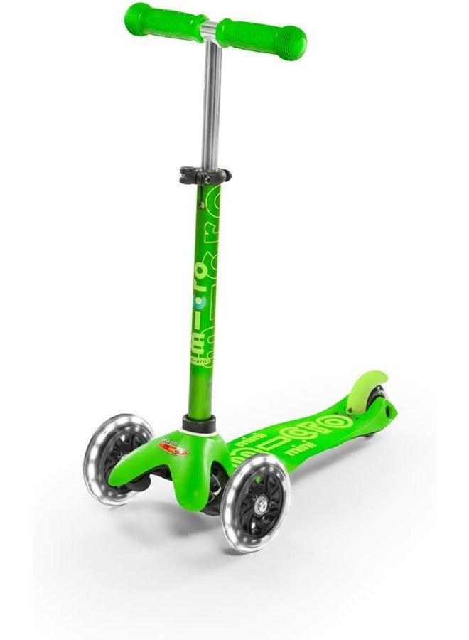 Micro Scooters - Mini Deluxe Green with LED Wheels MMD051 |Adjustable Handlebar |3 Wheels |Max Load 50KG | Scooter for Kids | Kids Scooter | Scooter with LED Wheels | Scooter for Kids 2-5 Years