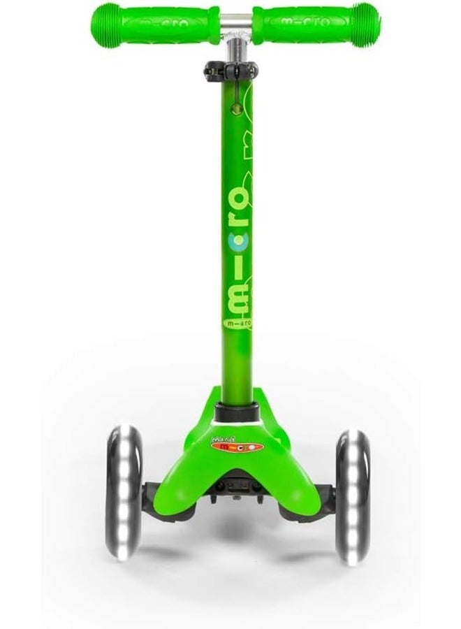 Micro Scooters - Mini Deluxe Green with LED Wheels MMD051 |Adjustable Handlebar |3 Wheels |Max Load 50KG | Scooter for Kids | Kids Scooter | Scooter with LED Wheels | Scooter for Kids 2-5 Years