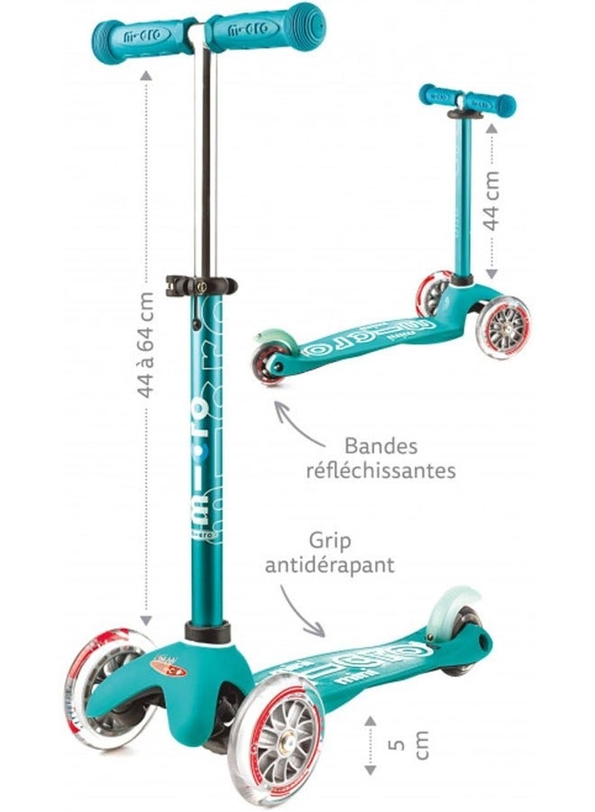 Micro Scooters - Mini Deluxe Aqua with LED Wheels MMD076 |Adjustable Handlebar |3 Wheels |Max Load 50KG | Scooter for Kids | Kids Scooter | Scooter with LED Wheels | Scooter for Kids 2-5 Years