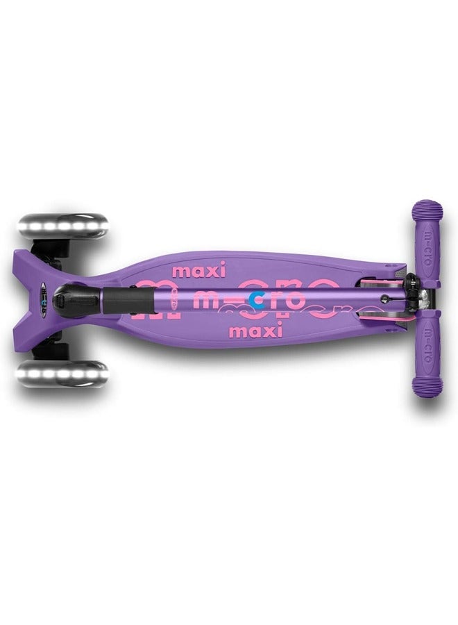 Micro Scooters | Maxi Micro Deluxe LED Foldable| Handlebar Adjustable | Lightweight | Foldable Mechanism |Boys & Girls | 5-12 years | Purple