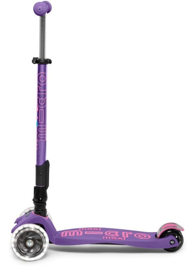 Micro Scooters | Maxi Micro Deluxe LED Foldable| Handlebar Adjustable | Lightweight | Foldable Mechanism |Boys & Girls | 5-12 years | Purple