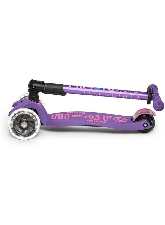 Micro Scooters | Maxi Micro Deluxe LED Foldable| Handlebar Adjustable | Lightweight | Foldable Mechanism |Boys & Girls | 5-12 years | Purple