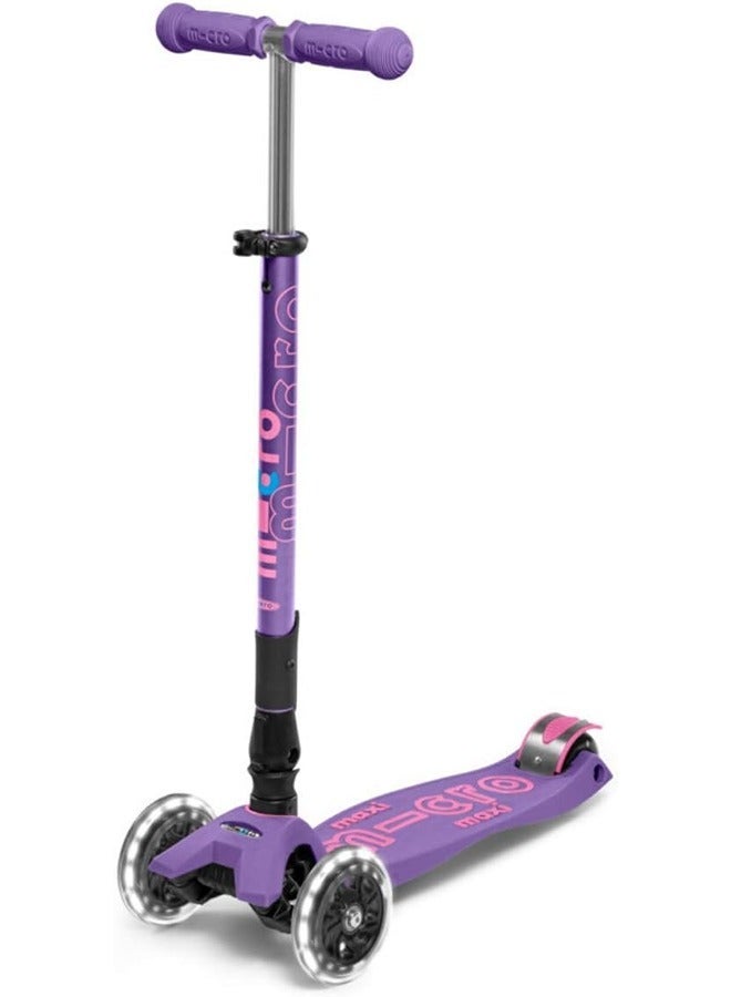 Micro Scooters | Maxi Micro Deluxe LED Foldable| Handlebar Adjustable | Lightweight | Foldable Mechanism |Boys & Girls | 5-12 years | Purple