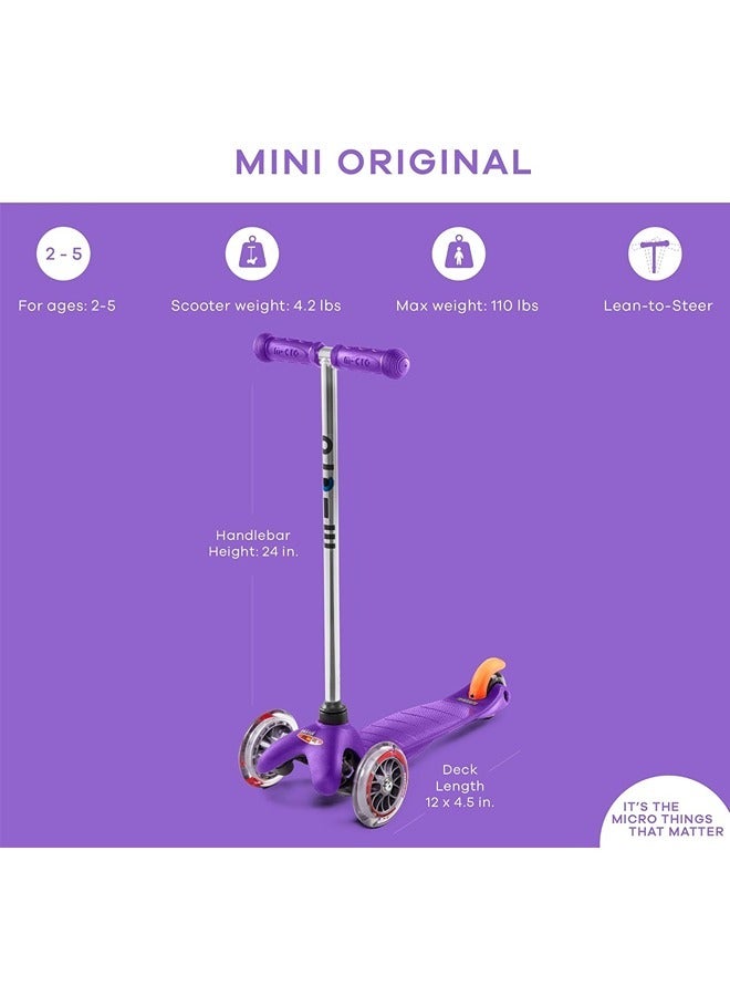 Micro Kickboard - Mini Original - Three Wheeled, Lean-to-Steer Swiss-Designed Micro Scooter for Toddlers & Children with Non-Marking Wheels for Ages 2-5 (Purple)