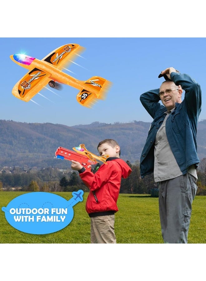 6 Pack LED Airplane Launcher Toys with 2 Launchers, 2 Flight Mode Glider Catapult Plane with Stickers, Flying Outdoor Toys for 3 4 5 6 7 8 9 10 11 12 Year Old Kids Boys Girls Birthday Gifts