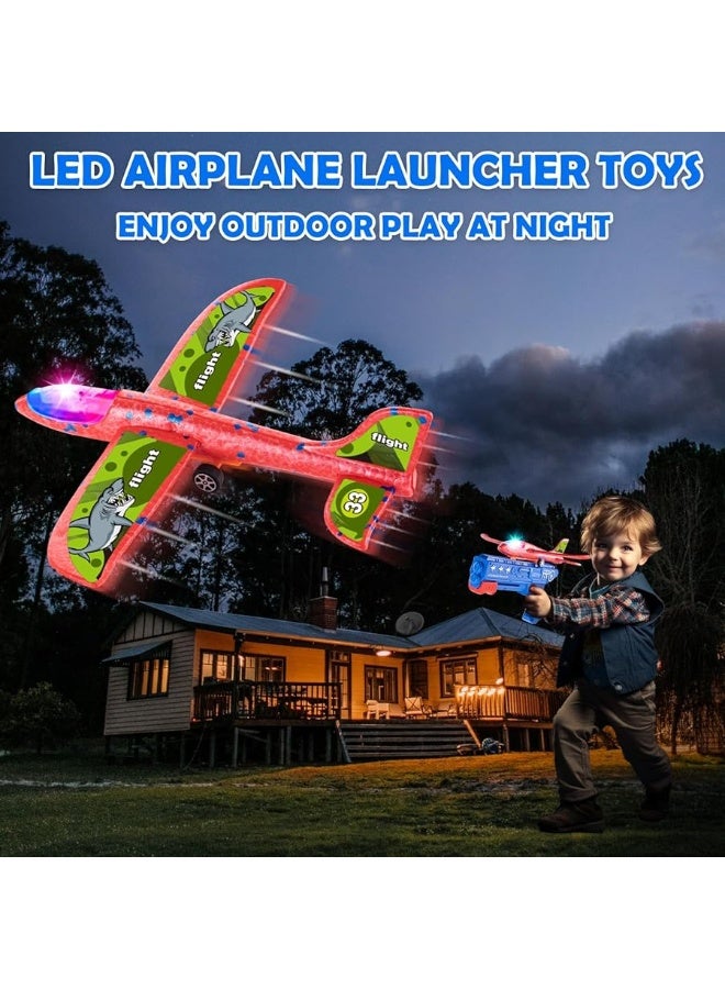 6 Pack LED Airplane Launcher Toys with 2 Launchers, 2 Flight Mode Glider Catapult Plane with Stickers, Flying Outdoor Toys for 3 4 5 6 7 8 9 10 11 12 Year Old Kids Boys Girls Birthday Gifts