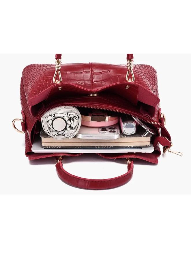 A Touch of Elegance: Maroon PU Leather Handbag, Shoulder Bags and Purses Sets for Women