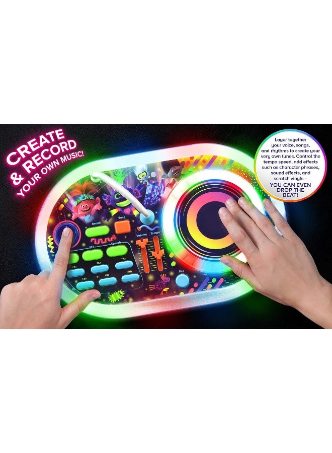 eKids Trolls World Tour DJ Trollex Party Mixer Turntable Toy for Kids Toddler Children, Built in Microphone, Record, Sound Effects, LED Light Show Medium