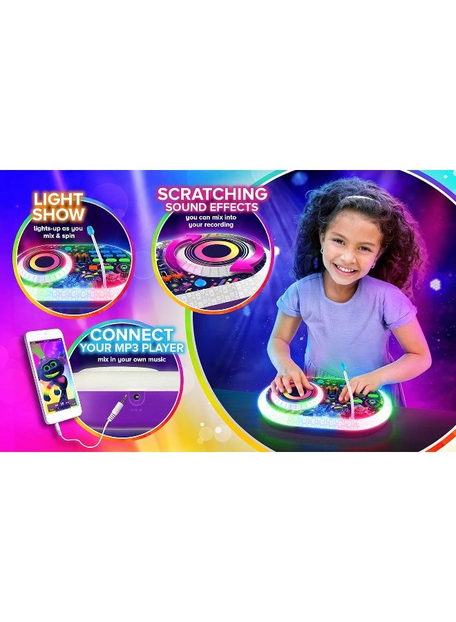 eKids Trolls World Tour DJ Trollex Party Mixer Turntable Toy for Kids Toddler Children, Built in Microphone, Record, Sound Effects, LED Light Show Medium