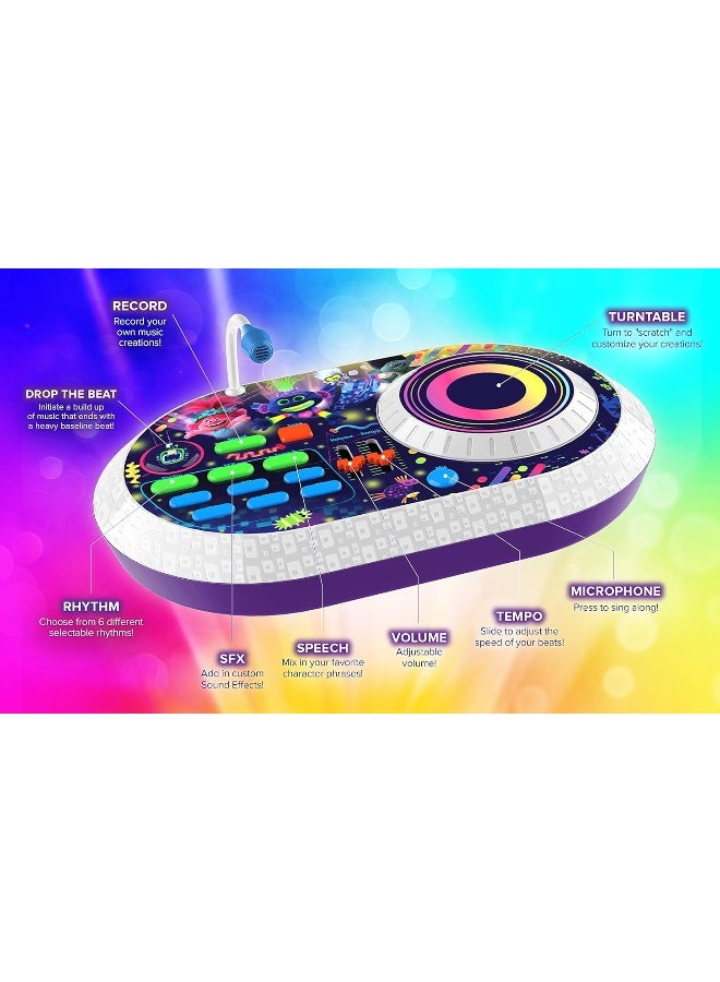 eKids Trolls World Tour DJ Trollex Party Mixer Turntable Toy for Kids Toddler Children, Built in Microphone, Record, Sound Effects, LED Light Show Medium