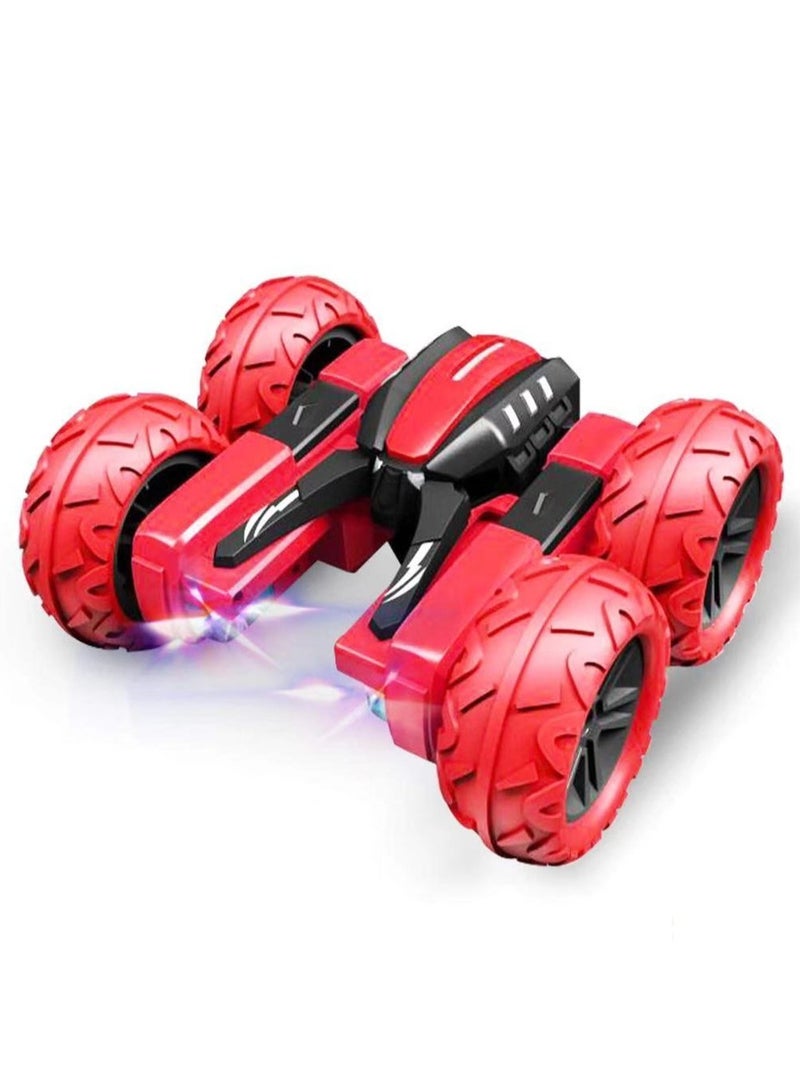 Remote Control Rotating Stunt Car Open Flower RC Car Toy with Light Double-sided Driving 360 Degree Flip Rotating Toy Car Red