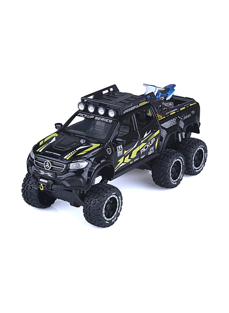 1/24 Metal Pickup Toy Truck,car for Boys Over 3 Years Old Toys,six Wheel Alloy die Casting Pull Back car Toy (Black)