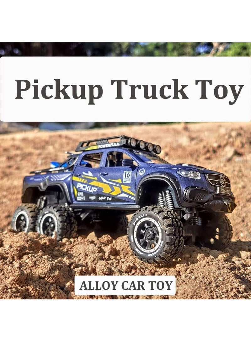 1/24 Metal Pickup Toy Truck,car for Boys Over 3 Years Old Toys,six Wheel Alloy die Casting Pull Back car Toy (Blue)