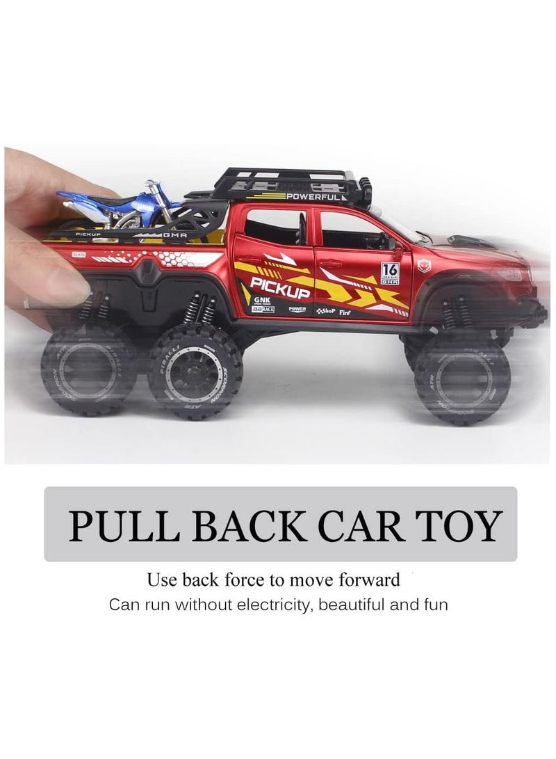 1/24 Metal Pickup Toy Truck,car for Boys Over 3 Years Old Toys,six Wheel Alloy die Casting Pull Back car Toy (Blue)