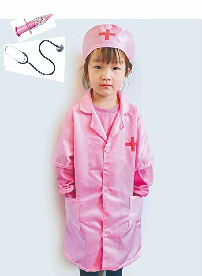 Set of 4 Kids and Toddler Nurse Costumes, Pretend Play Dress Up Set, Doctor Cosplay Costumes, Cosplay for Boys and Girls, Birthday Party Pink