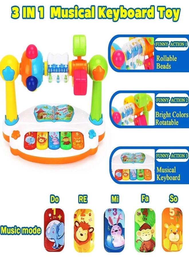 Baby Piano Toy Rotating Musical Keyboard with Lights and Sound Early Educational Montessori Toy for Toddlers, Perfect Birthday Gift for Boys and Girls