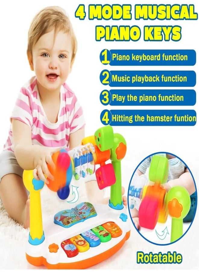 Baby Piano Toy Rotating Musical Keyboard with Lights and Sound Early Educational Montessori Toy for Toddlers, Perfect Birthday Gift for Boys and Girls