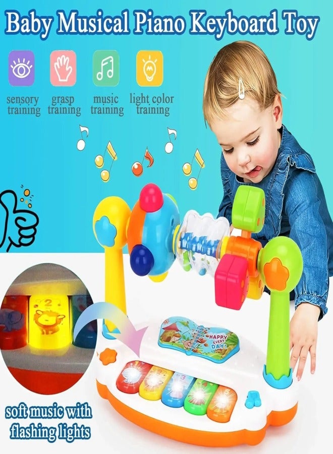 Baby Piano Toy Rotating Musical Keyboard with Lights and Sound Early Educational Montessori Toy for Toddlers, Perfect Birthday Gift for Boys and Girls