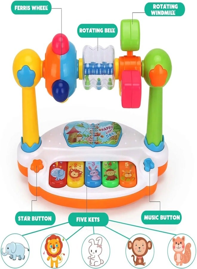 Baby Piano Toy Rotating Musical Keyboard with Lights and Sound Early Educational Montessori Toy for Toddlers, Perfect Birthday Gift for Boys and Girls