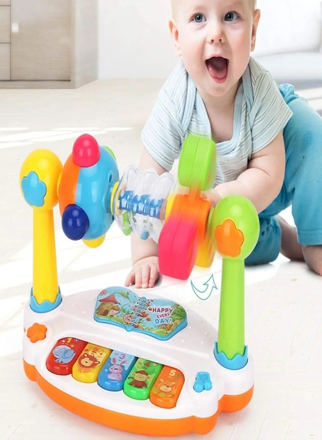 Baby Piano Toy Rotating Musical Keyboard with Lights and Sound Early Educational Montessori Toy for Toddlers, Perfect Birthday Gift for Boys and Girls