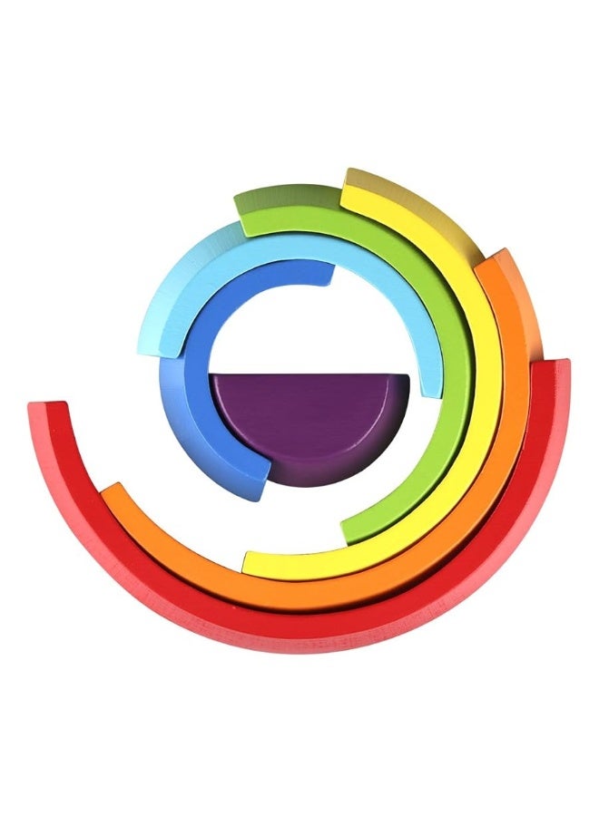 Coogam Wooden Rainbow Stacker Nesting Puzzle Blocks - Tunnel Stacking Game Building Creative Color Shape Matching Jigsaw Learning Toy Set Board Early Development Gift for Kids Boy Girl