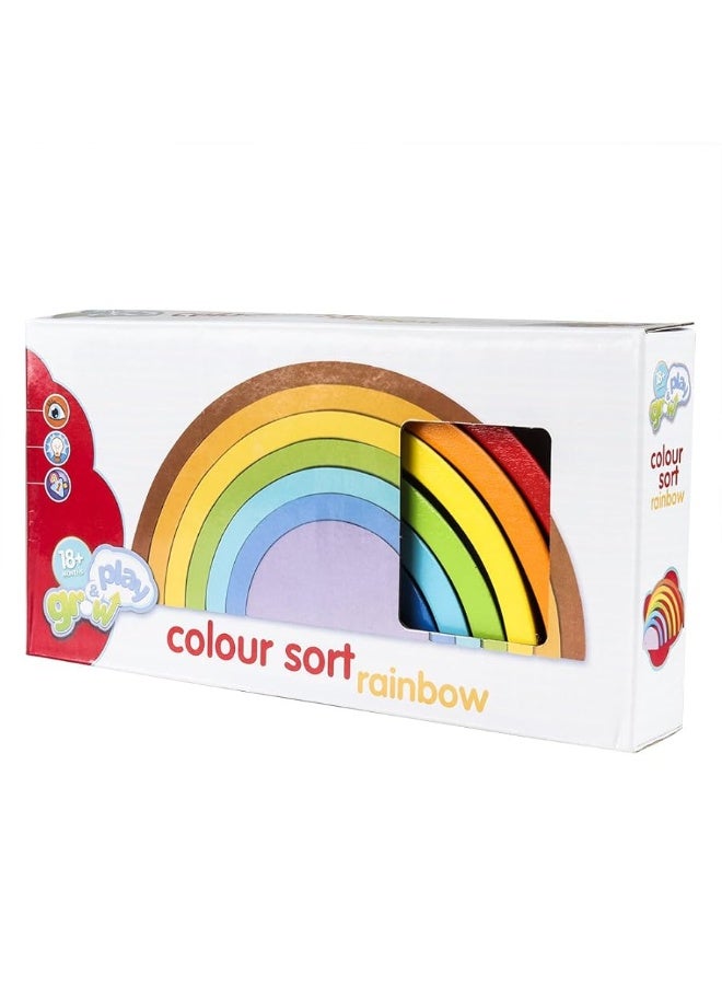 Coogam Wooden Rainbow Stacker Nesting Puzzle Blocks - Tunnel Stacking Game Building Creative Color Shape Matching Jigsaw Learning Toy Set Board Early Development Gift for Kids Boy Girl
