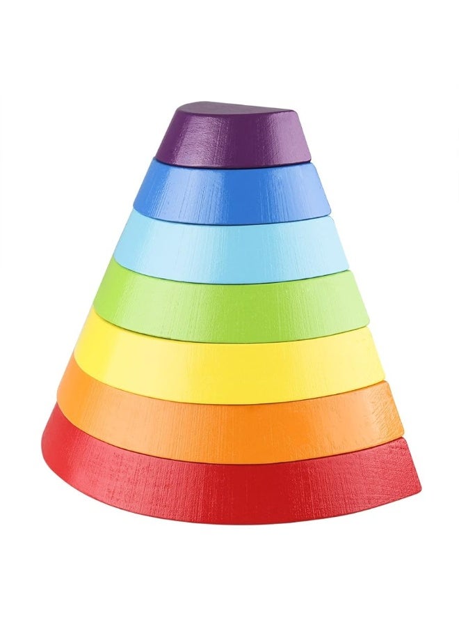 Coogam Wooden Rainbow Stacker Nesting Puzzle Blocks - Tunnel Stacking Game Building Creative Color Shape Matching Jigsaw Learning Toy Set Board Early Development Gift for Kids Boy Girl