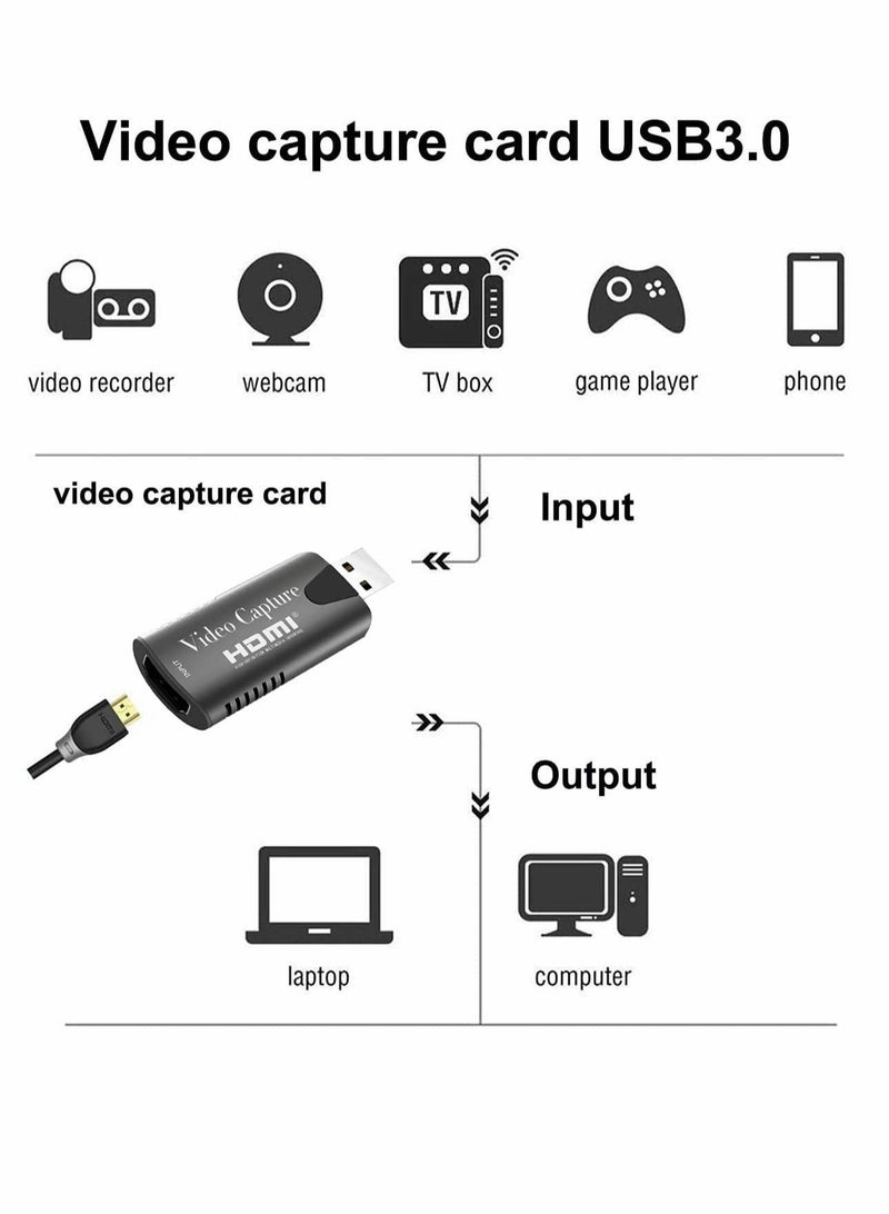 4K HDMI Video Capture Card, HDMI to USB 3.0 Record Capture Device, 1080P 60FPS Record Capture Device Adapter