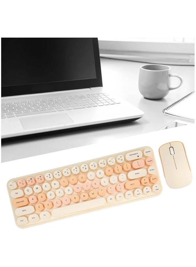 Wireless Keyboard Optical Mouse Combo, Colorful Cute Silent Ergonomic Slim and Compact Wireless Keyboard 2.4G with Numeric Pad for Laptop Computer Compatible with (Milk Tea Color)