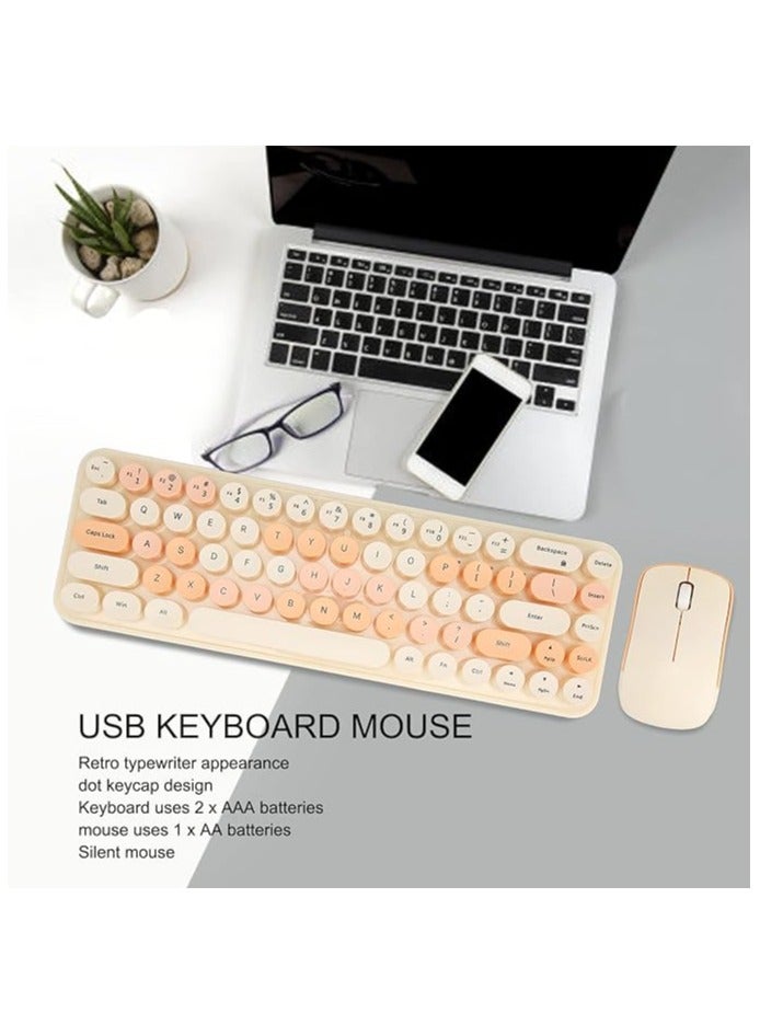 Wireless Keyboard Optical Mouse Combo, Colorful Cute Silent Ergonomic Slim and Compact Wireless Keyboard 2.4G with Numeric Pad for Laptop Computer Compatible with (Milk Tea Color)