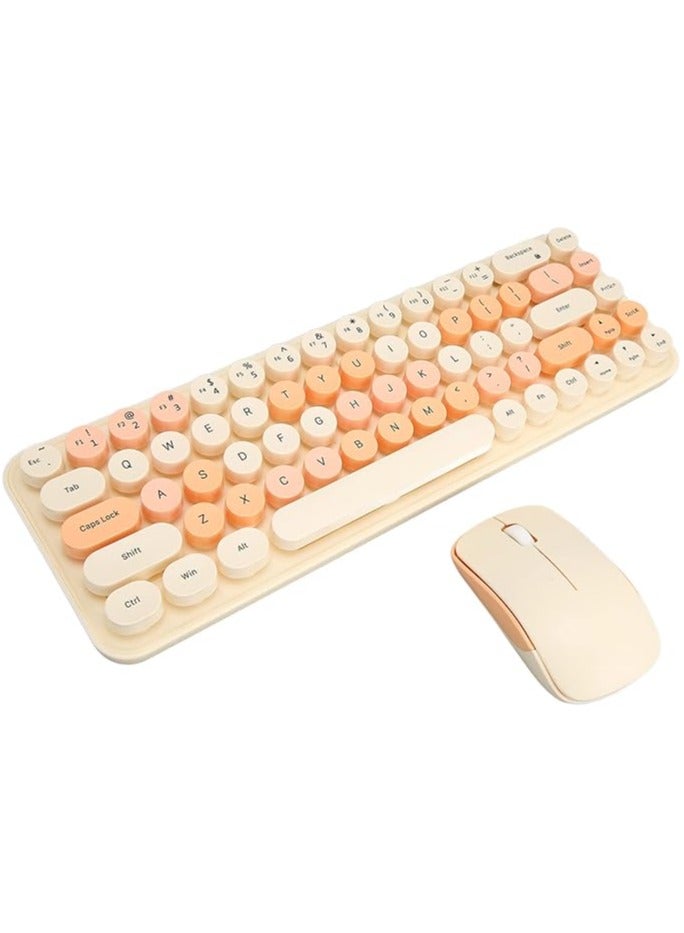 Wireless Keyboard Optical Mouse Combo, Colorful Cute Silent Ergonomic Slim and Compact Wireless Keyboard 2.4G with Numeric Pad for Laptop Computer Compatible with (Milk Tea Color)