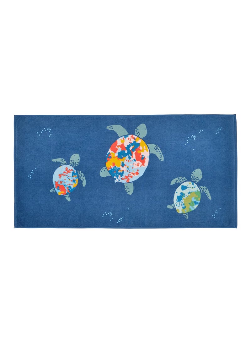 Bath towel, turtle pattern/dark blue, 70x140 cm