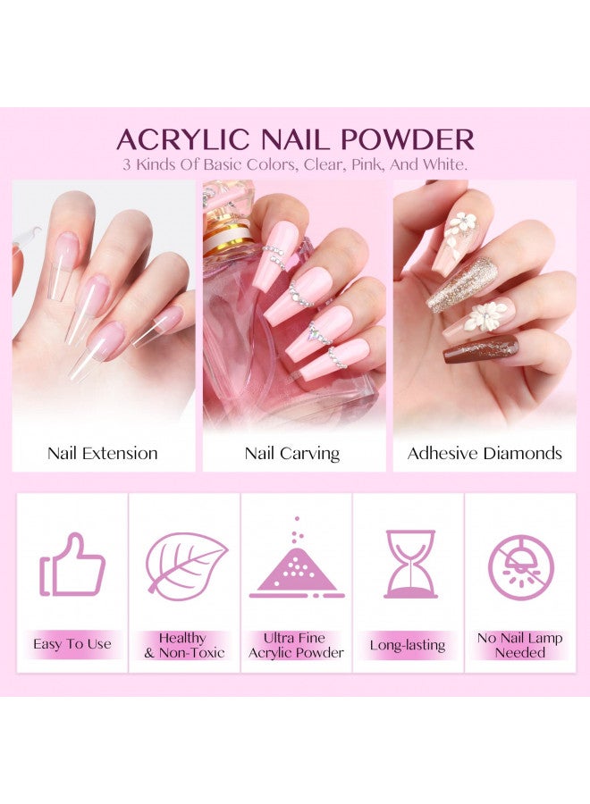 Saviland Acrylic Nail Kit with Drill - 0.5Oz Clear/White/Pink Acrylic Powder and Liquid Set Nail Drill Acrylic Nail Brushes, Acrylic Nail Tool Kit for Nail Extension Home DIY & Nail Salon