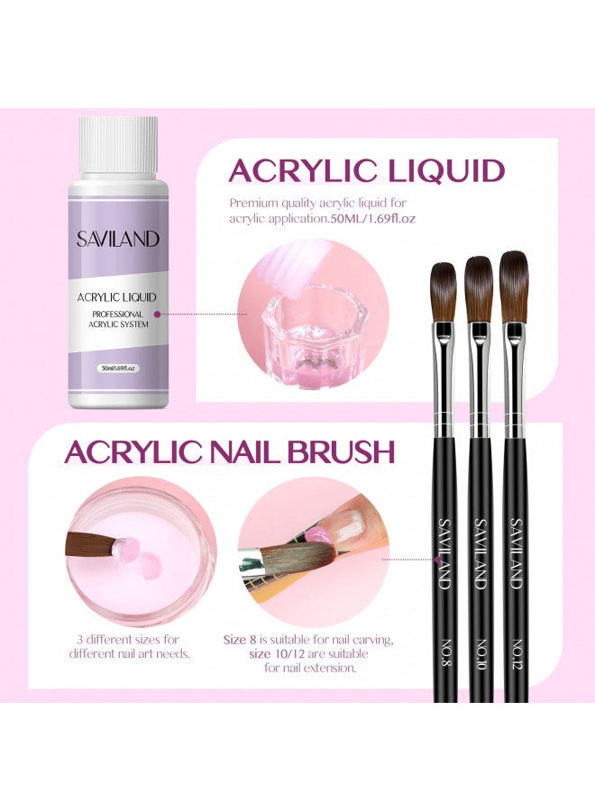 Saviland Acrylic Nail Kit with Drill - 0.5Oz Clear/White/Pink Acrylic Powder and Liquid Set Nail Drill Acrylic Nail Brushes, Acrylic Nail Tool Kit for Nail Extension Home DIY & Nail Salon