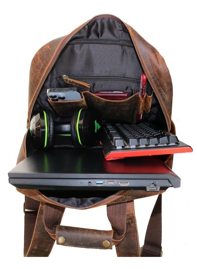 Genuine Leather laptop backpack rucksack multipocket computer bag for men