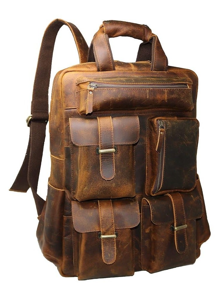 Genuine Leather laptop backpack rucksack multipocket computer bag for men