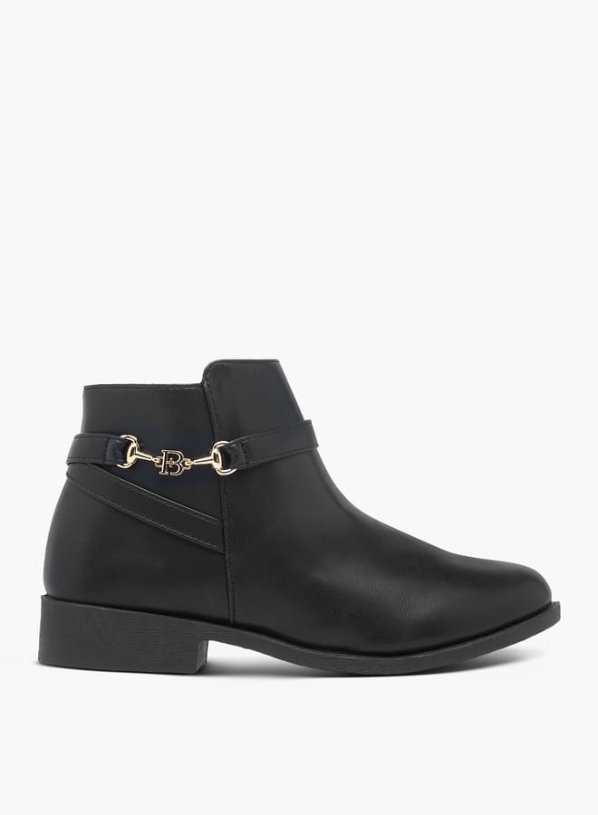 Women Textured Ankle Boots with Zip Closure and Metal Accent