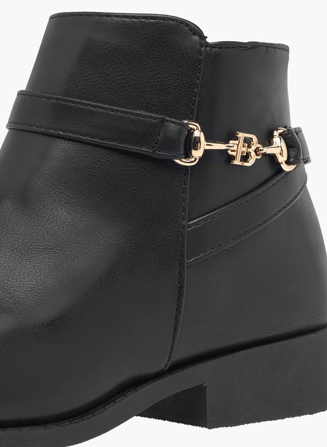 Women Textured Ankle Boots with Zip Closure and Metal Accent